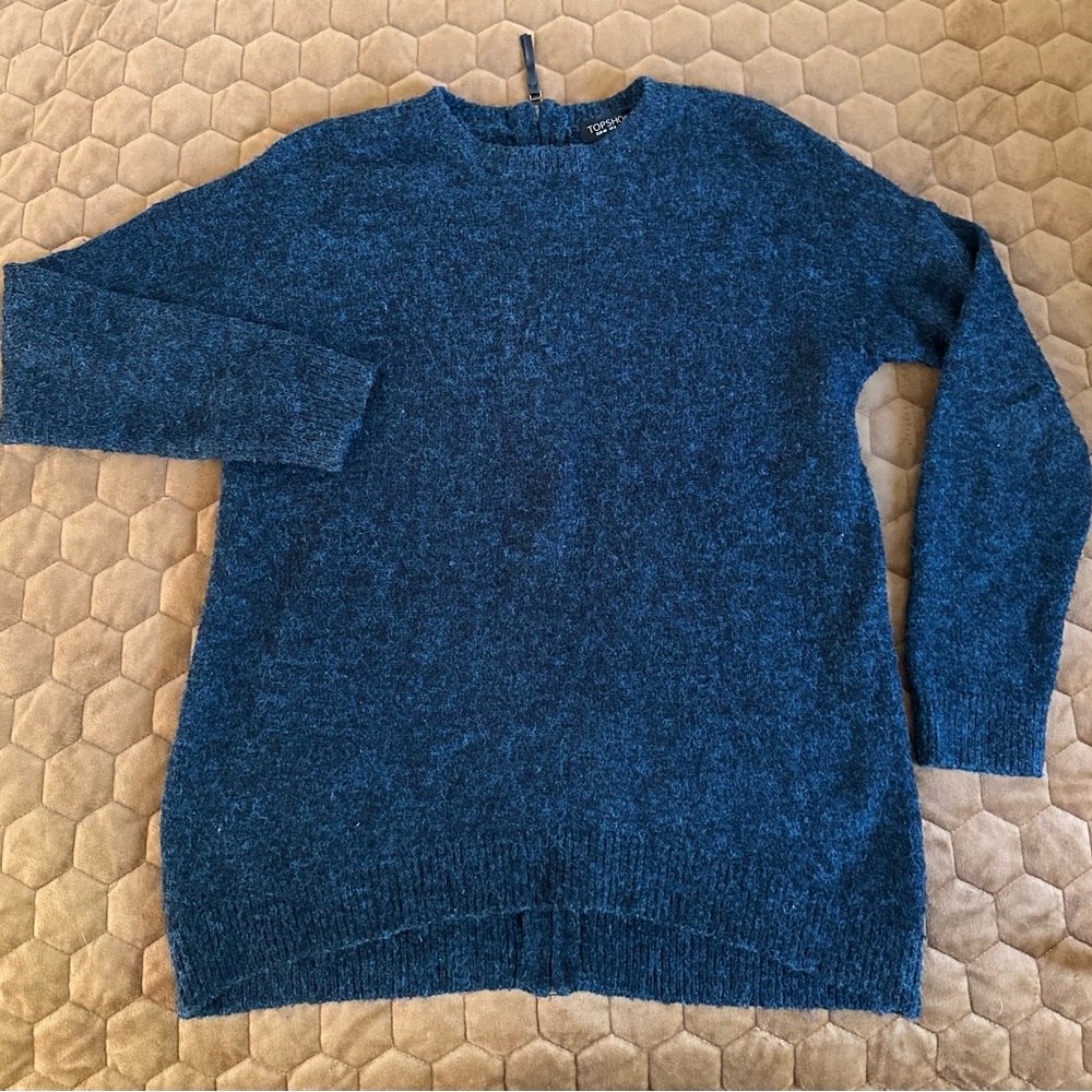 Topshop Heathered Turquoise and Navy Zip Back Sweater
